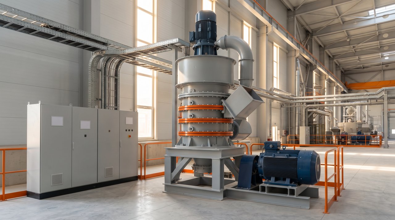 SX ultrafine mill beside its electrical control cabinets on the plant floor